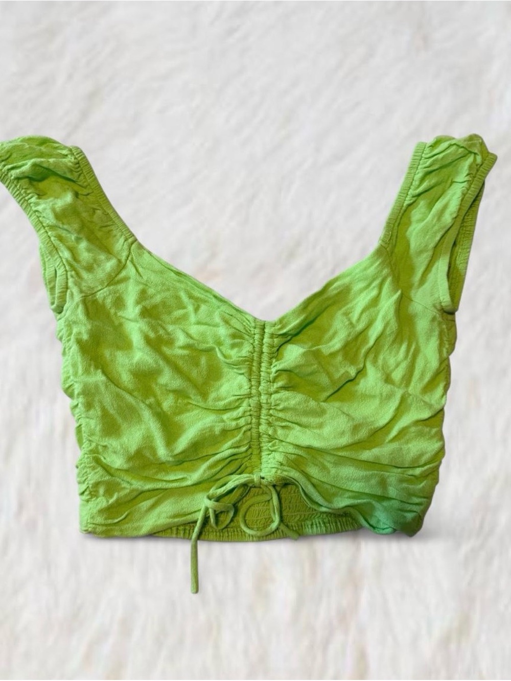 Princess Polly Ruched V-Neck Crop Top in Lime